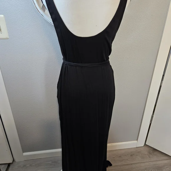 Splendid Women's Black Loretta V-Neck Maxi Wrap Dress with Side Slits Sz Large - Picture 7 of 11